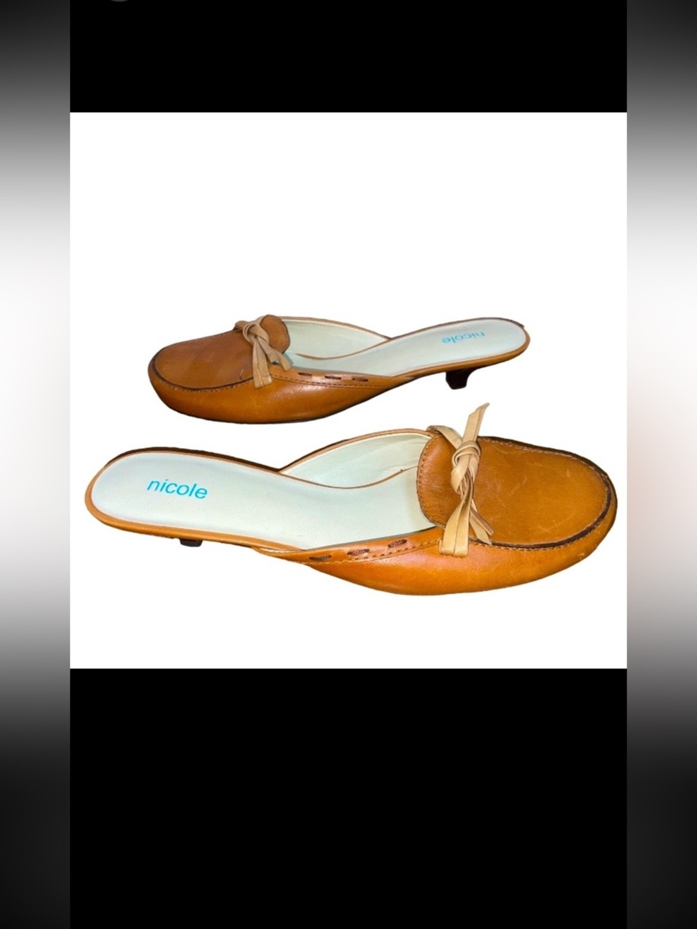 Nicole light brown open-back heels Womens Clogs Size 9.5 Leather Sandals dressy